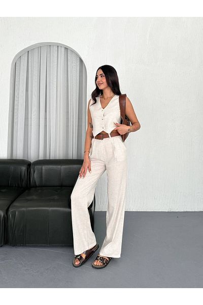 YAKAMOZ34BUTİK Vest Pants Linen Suit
