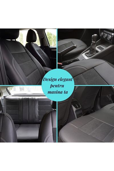 SMARTIC Huse scaune auto, Alcantara si Piele Ecologica, 11 piese, compatibile airbag