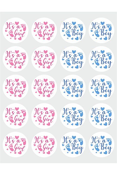 OEM Set of 20 stickers for Gender Reveal party - It's a boy It's a girl, diameter 7 cm, model 3