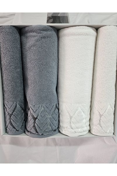 cacao home Fiesta 4-Piece Bath Towel Set Turkish Bath Set Velvet Jacquard 100% Cotton New Season