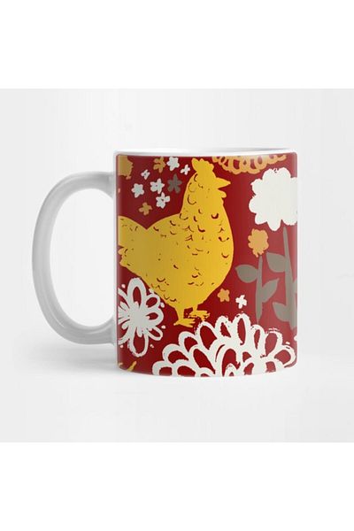 Pixxa Chicken and Flowers Mug Cup
