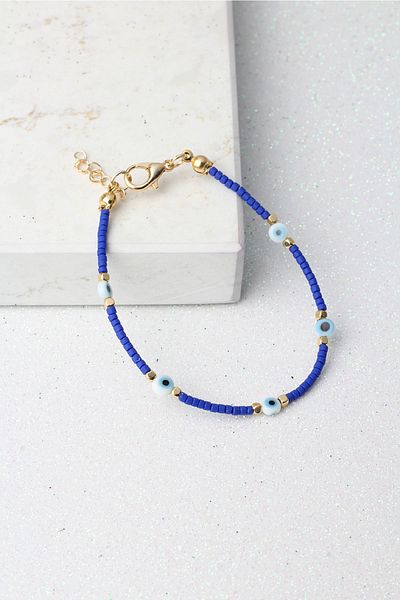 BY BARUN SİLVER Blue Evil Eye Beaded Fimo Bracelet