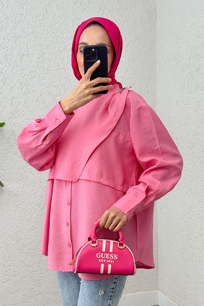 Salih Çelebi Brooch Detailed Hijab Tunic 2264 - Pink