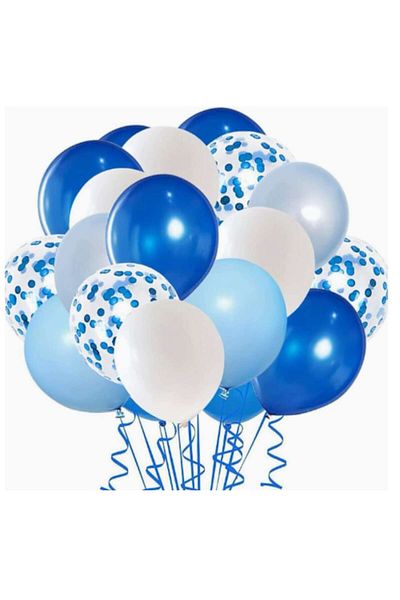 TrendiShop Set 50 baloane, TrendiShop, latex, albastru, 30cm, 3 nuanțe, confetti