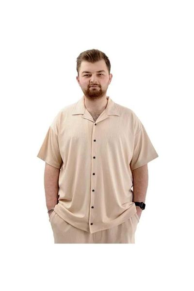 TANİŞ GİYİM Super Battal Apash Collar Short Sleeve Jacquard Shirt