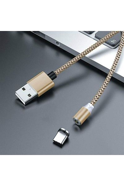 SIKS Cablu de încărcare 3 în 1, magnetic, Lightning, Micro-USB, Tip C, Auriu