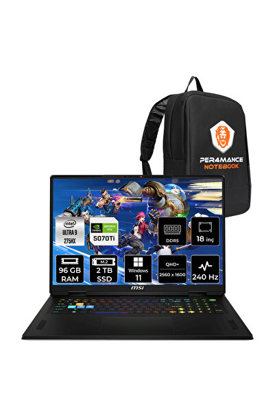 MSI Vector 18 HX AI Ultra 9 275HX 96GB 2TB SSD RTX5070Ti/12GB 140W 18" QHD+ 240Hz W11H Gaming