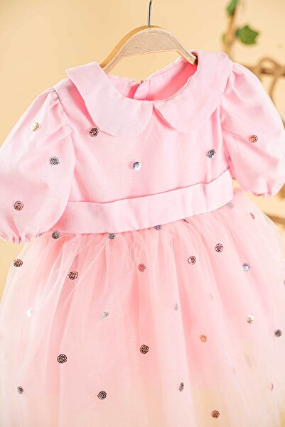 Mini Chics Pul Puantiyeli Bebe Yakalı Kız Çocuk Elbise
