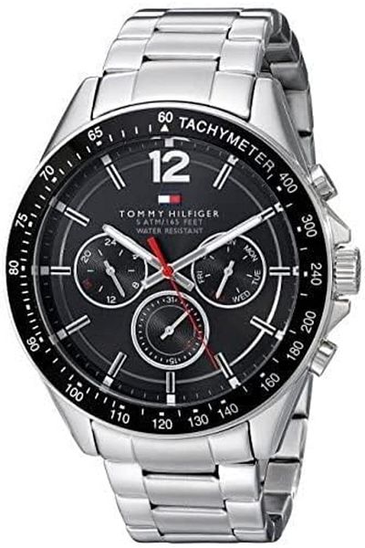 Tommy Hilfiger Men's Black Dial Stainless Steel Band Watch - 1791104