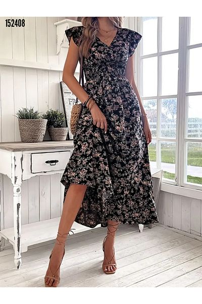 Modayakamoz Nová sezóna dámské šaty s krátkým rukávem a elastickým pasem s květinovým potiskem