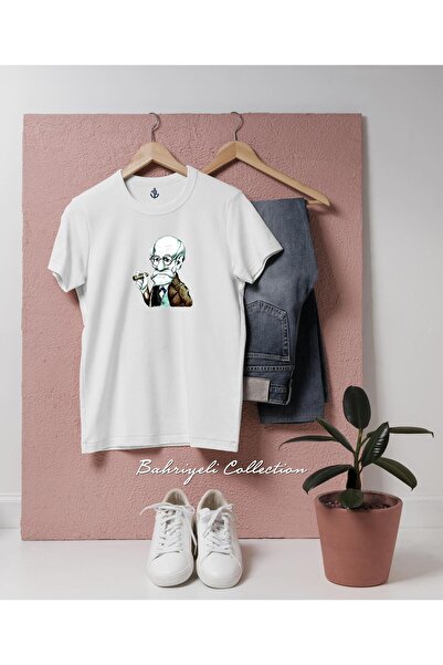 bahriyeli.jpeg تي شيرت للجنسين بتصميم فرويد الكاريكاتوري كبير الحجم مع سيجار