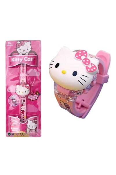 Hello Kitty Watch with Lights and Flowers, Silicone Strap, Plastic Dial, Pink with White for Girls