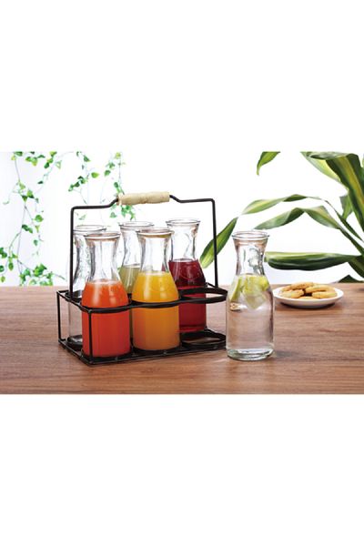 Bien Servi 6-Piece Drinking Glass Set with Carrying Stand Clear and Black 3215A