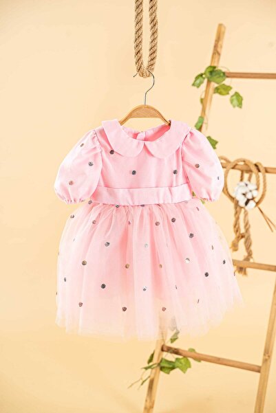 Mini Chics Pul Puantiyeli Bebe Yakalı Kız Çocuk Elbise