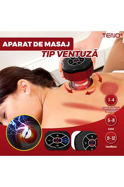 Teno Aparat Electric pentru Masaj Teno®, tip ventuza, 12 niveluri de incalzire si de presiune, rosu