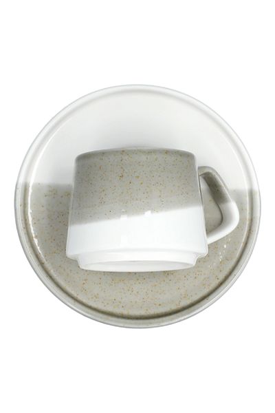 EasyLife Porcelain Microwave and Dishwasher Safe Coffee Cup and Saucer Set Beige and White 130ml