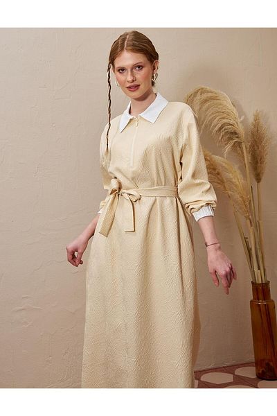Kayra - Rochie Seersucker cu jumătate de închidere cu fermoar