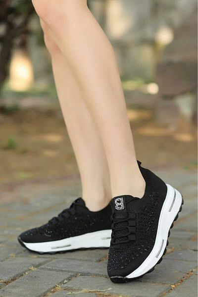 LEYDİ SHOES Siesta Negru Alb Tricotaj Pantofi Sport