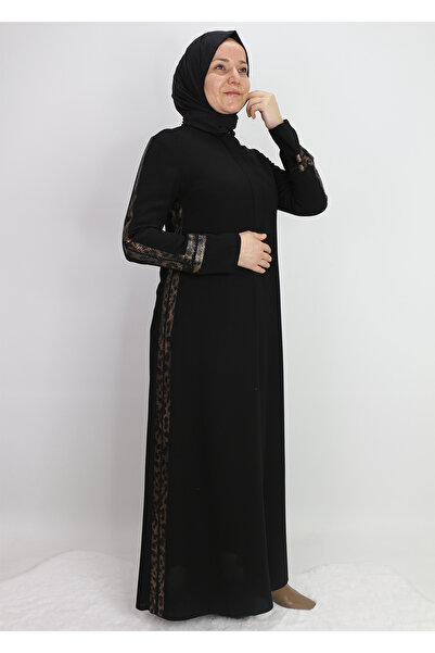 sarmoda 2002KOLLARI FİLE DETAYLI GİZLİ FERMUARLI YUVARLAK YAKA FERACE QYS 2002 FERACE #21-04#