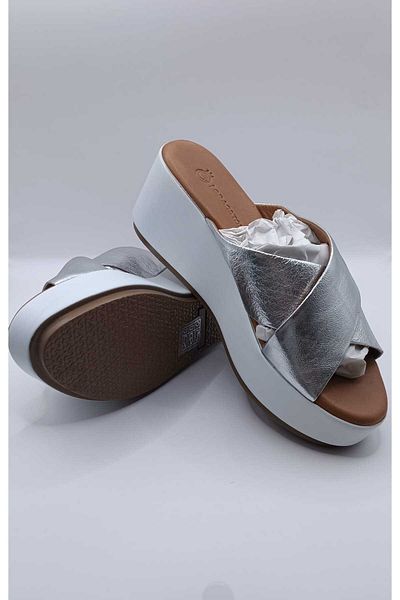 İDOL SHOES Genuine Leather Women's Cross Strap Slippers