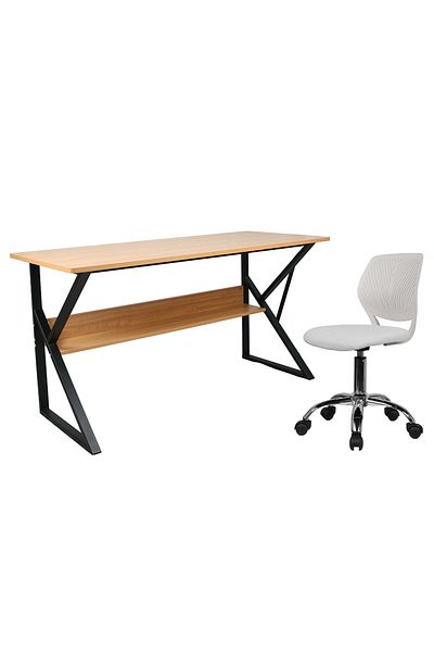 Decorer Desk with shelf made of MDF brown beech and black iron legs Tarcal 140x60x72 cm