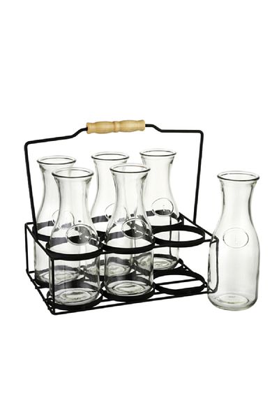 Bien Servi 6-Piece Drinking Glass Set with Carrying Stand Clear and Black 3215A
