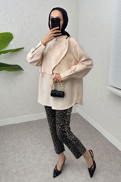 Salih Çelebi Brooch Detailed Hijab Tunic 2264 - Stone Color