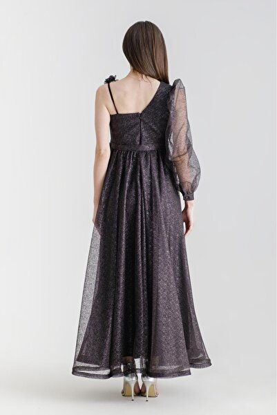 Desen Hamile Giyim Siyah Tek Omuz Uzun Hamile Abiye Elbise