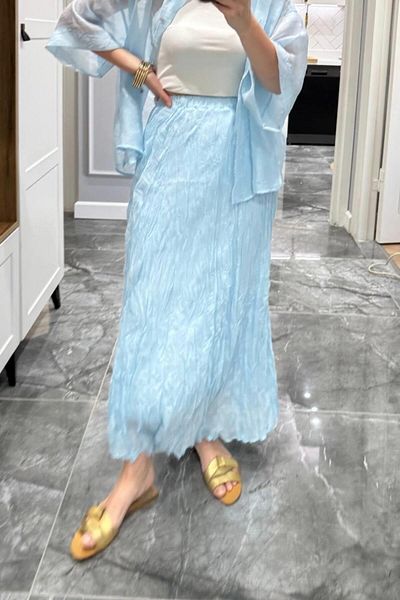 Banu Angay Crinkled Modal Skirt Baby Blue