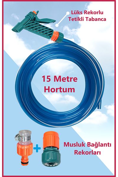 sayım plastik Garden and Balcony Washing Set with 15 Meter Hose + Adjustable Gun + Faucet Connections