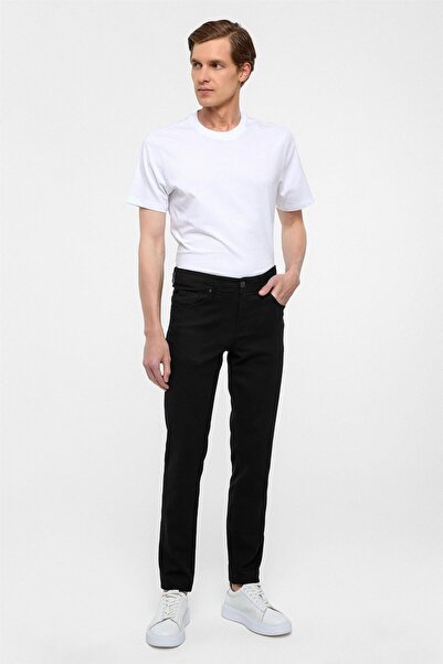 SÜVARİ Siyah Slim Fit 5 Cep Kalıp Armürlü Kanvas Pantolon