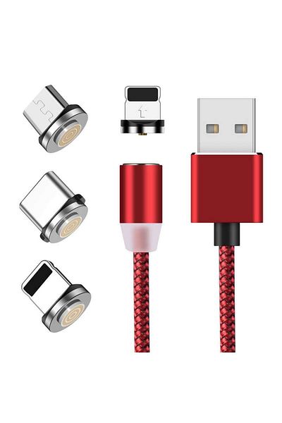 SIKS ® 3in1 Charging Cable, Magnetic, Lightning, Micro-usb, Type-c, Red