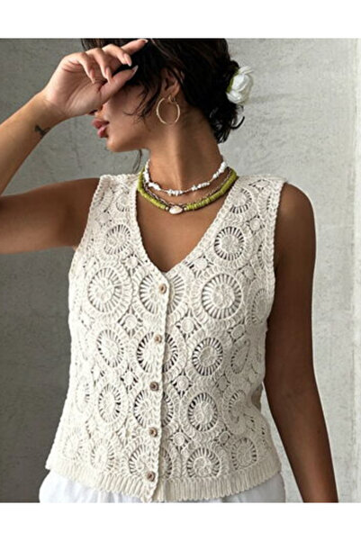 Astrea Butik TOP SHOW AJURLU DANTEL ÖRGÜ TRİKO YELEK