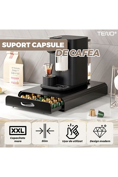 Teno Suport Capsule de Cafea Teno®, design tip sertar, compatibil cu capsule nespresso, tchibo, negru