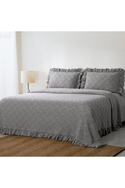 Ecocotton Tanya Double Pique Bedspread Set 100% Cotton Woven Gray 260X240 cm