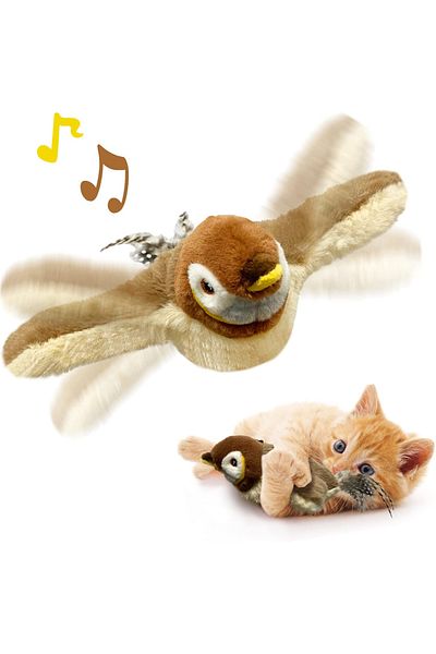 Teno Teno® Bird Interactive Cat Toy, bird with wings, sounds, USB rechargeable, brown