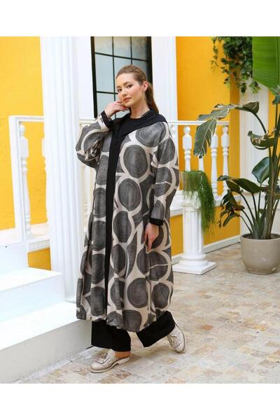 Gazella 42419 ÖNÜ FERMUARLI EN ALTI LASTİKLİ KOL UCU VE KAPİŞONU FİLE DETAYLI DESENLİ GİY ÇIK KAP #02-25#