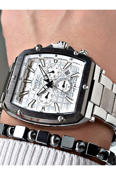 Ferrucci Ferrucci̇ Function Silver Metal Men's Watch with White Dial