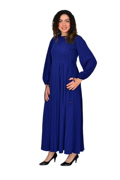 BAGLAN Women's Navy Blue Sleeve Elastic Pleated Lace up Dress Bgl-St04643