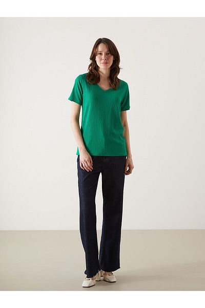 LC Waikiki V-Neck Textured Women's T-Shirt