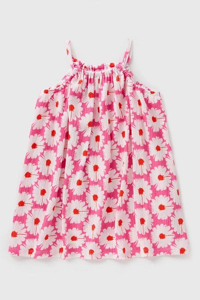 Kübra Tekstil Lupinn Fashion Girl's Pink Strap Flower Pattern Summer Dress