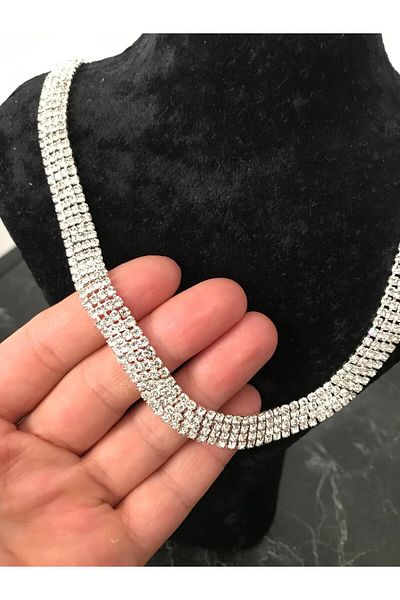 shop Waterway Shiny Necklace and Earring Set Silver (Silver) Can Be Adjusted Long or Chain ​​Shaped