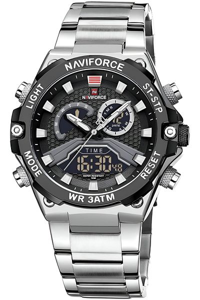 Naviforce Men Military Fashion Quartz Luminous Dual Display Waterproof Male LED Digital Alarm Clock Clock