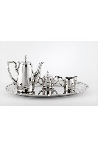 Dekordan House Coffee Milk Jug Sugar Bowl Set with Silver Tray