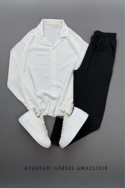 NO 601 Set de pantaloni negri pentru bărbați, cămașă albă