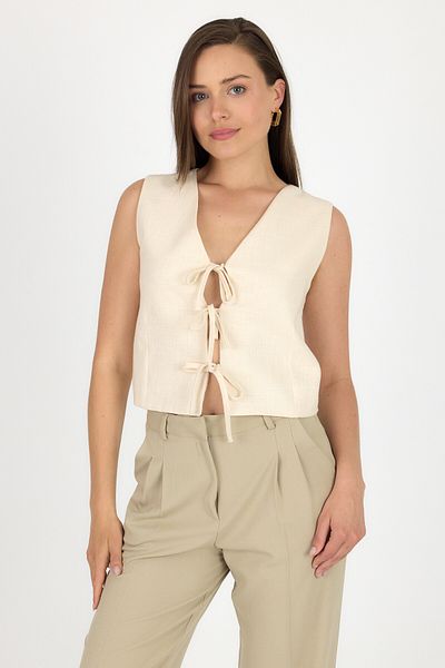 Rays Natural Linen Look 100% Cotton Tie Detailed Vest 3853
