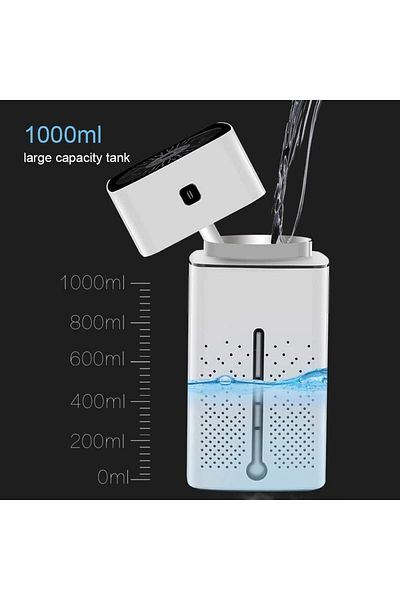 zola Umidificator aer 1000 ml, iluminare multicolora, USB, 3W, 10x21.5 cm, alb