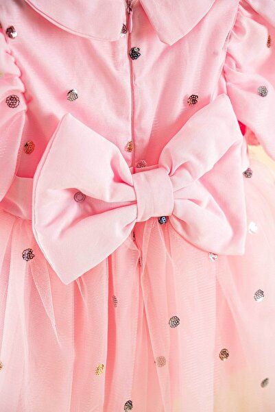 Mini Chics Pul Puantiyeli Bebe Yakalı Kız Çocuk Elbise