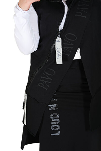 İnsa Fashion Marka Baskılı, Çapraz Fermuar Detaylı, Siyah Yelek