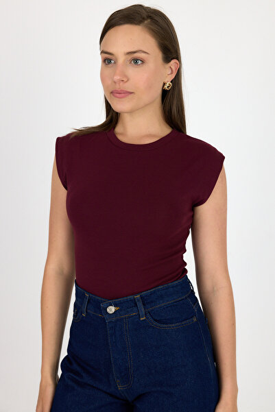 Rays Tricou slim din bumbac cu decolteu roșu Claret 3050